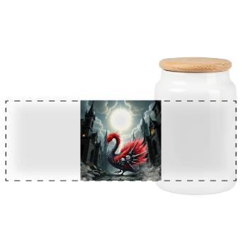 Gothic phoenix with skulls - Panoramic Cookie Jar with Wooden Lid - white - Front