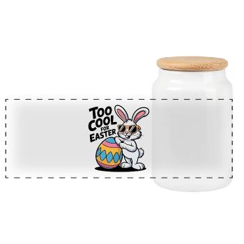 Lapin de Pâques avec lunettes de soleil et œuf - Boîte à biscuits avec couvercle en bois - blanc - Devant