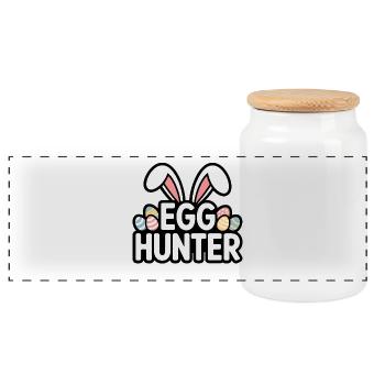 Ei Jäger Hase – Ostern Design - Panorama Keksdose mit Holzdeckel - Weiß - Vorne