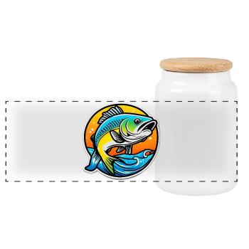 Bright rainbow bass - Panoramic Cookie Jar with Wooden Lid - white - Front