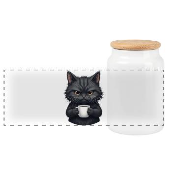Cadeaux chat noir - Boîte à biscuits avec couvercle en bois - blanc - Devant