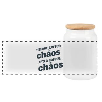 Vor und nach dem Kaffee-Chaos - Panorama Keksdose mit Holzdeckel - Weiß - Vorne