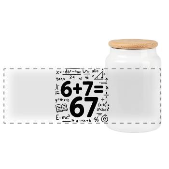 Six Seven 67 Meme 6+7=67 Italian Brainrot Humor - Panoramic Cookie Jar with Wooden Lid - white - Front