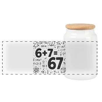 Six Seven 67 Meme 6+7=67 Italian Brainrot Humor - Panoramic Cookie Jar with Wooden Lid - white - Front