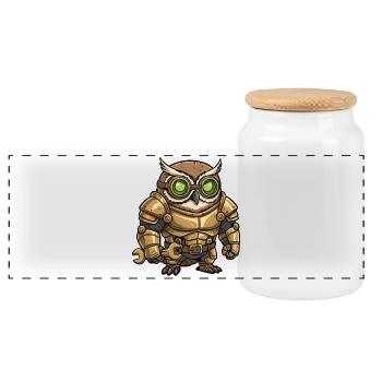 Owl Engineer Steampunk Golden Armor - Panoramic Cookie Jar with Wooden Lid - white - Front