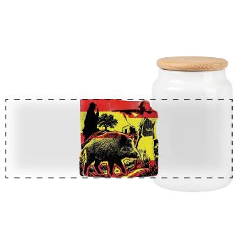 Jäger Spanien Flagge Spanisch Wildschwein - Panorama Keksdose mit Holzdeckel - Weiß - Vorne