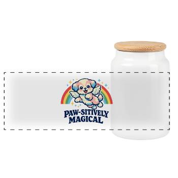Pfotenartig magischer niedlicher Welpenregenbogen - Panorama Keksdose mit Holzdeckel - Weiß - Vorne