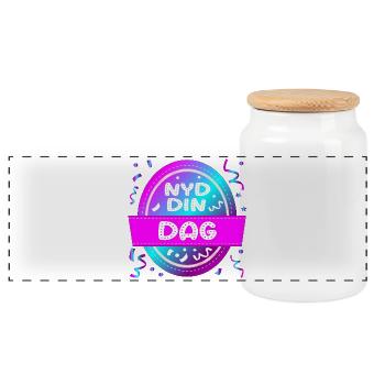 Enjoy your day - Panoramic Cookie Jar with Wooden Lid - white - Front