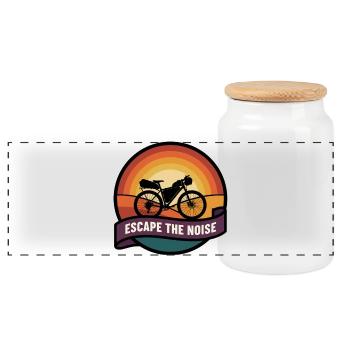 Escape the Noise Gravel Bike Sunset Badge - Panoramic Cookie Jar with Wooden Lid - white - Front