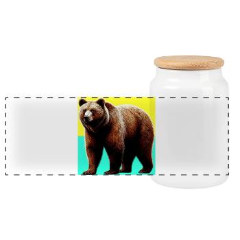 bear - Panoramic Cookie Jar with Wooden Lid - white - Front