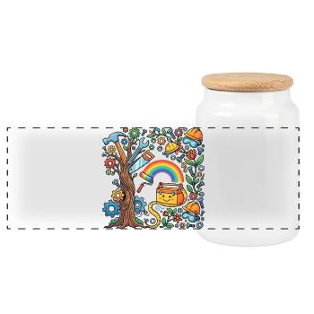 Colorful Workshop Renovate Wonderland Kids Motif - Panoramic Cookie Jar with Wooden Lid - white - Front