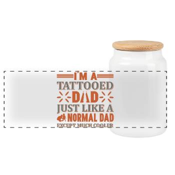 Tattooierter Papa Cooler Vater-Shirt - Panorama Keksdose mit Holzdeckel - Weiß - Vorne
