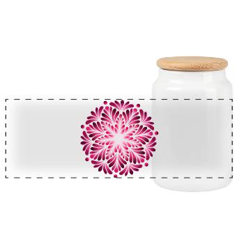 Luminous Pink Mandala - Panoramic Cookie Jar with Wooden Lid - white - Front