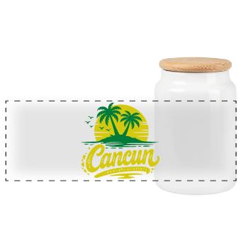Cancun Retro Palm Trees Holiday Souvenir - Panoramic Cookie Jar with Wooden Lid - white - Front