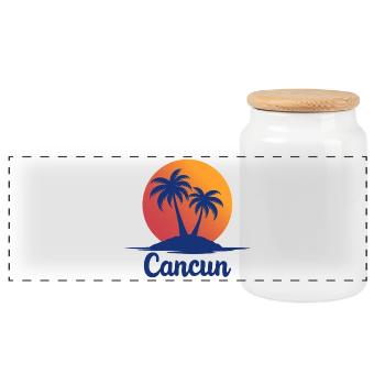 Cancun Retro Palm Trees Holiday Souvenir - Panoramic Cookie Jar with Wooden Lid - white - Front
