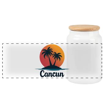 Cancun Retro Palm Trees Holiday Souvenir - Panoramic Cookie Jar with Wooden Lid - white - Front