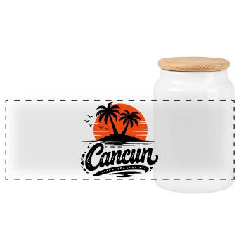 Cancun Retro Palm Trees Holiday Souvenir - Panoramic Cookie Jar with Wooden Lid - white - Front