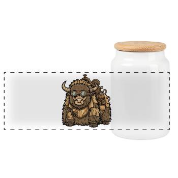 Steampunk Transport Yak Armor and Luggage - Panoramic Cookie Jar with Wooden Lid - white - Front