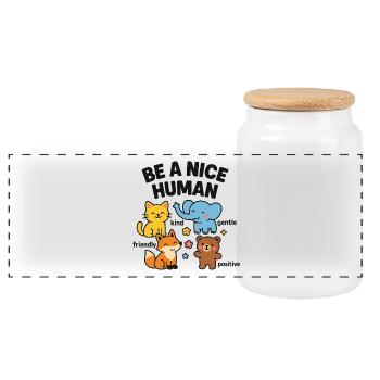 Be a nice person – friendly animals - Panoramic Cookie Jar with Wooden Lid - white - Front