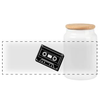 cassette tape - Panoramic Cookie Jar with Wooden Lid - white - Front