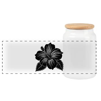 Hibiscus flower - Panoramic Cookie Jar with Wooden Lid - white - Front