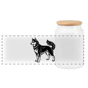 Husky - Panoramic Cookie Jar with Wooden Lid - white - Front