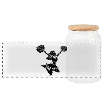 Cheerleader Cheer Jumping - Panoramic Cookie Jar with Wooden Lid - white - Front