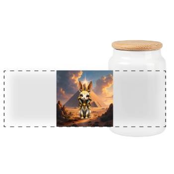 Egyptian bunny in pyramid - Panoramic Cookie Jar with Wooden Lid - white - Front