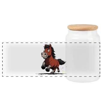 Running Pony Caricature - Panoramic Cookie Jar with Wooden Lid - white - Front