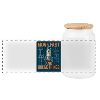 Rocket Symbol: Act Fast - Panoramic Cookie Jar with Wooden Lid - white - Front