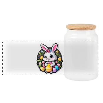 Spring rabbit and colorful eggs - Panoramic Cookie Jar with Wooden Lid - white - Front