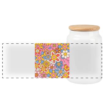 Retro Flower Power Pattern – 70s Hippie Floral  - Panorama Keksdose mit Holzdeckel - Weiß - Vorne