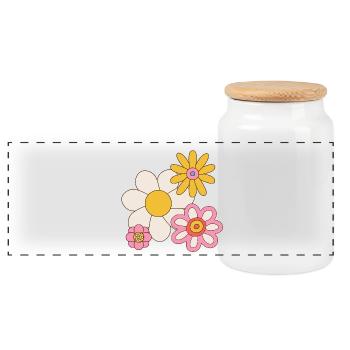 Retro Flower Power Graphic – Cute 70s Hippie  - Panorama Keksdose mit Holzdeckel - Weiß - Vorne