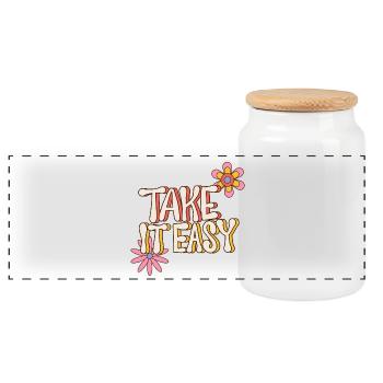 Take It Calm – Flower Power rétro années 70 - Boîte à biscuits avec couvercle en bois - blanc - Devant