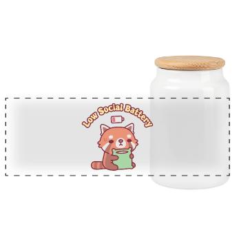 Cute Red Panda Born With Low Social Battery - Panoramic Cookie Jar with Wooden Lid - white - Front