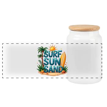 Surfen Sonne Sand Strand Design - Panorama Keksdose mit Holzdeckel - Weiß - Vorne