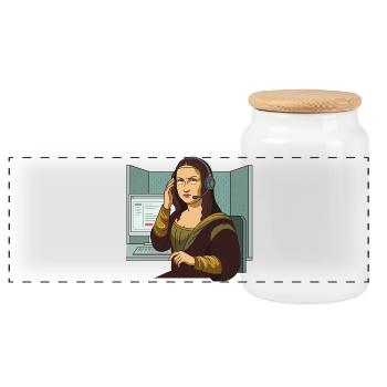 Mona Lisa Office Annoyed Humor - Panoramic Cookie Jar with Wooden Lid - white - Front