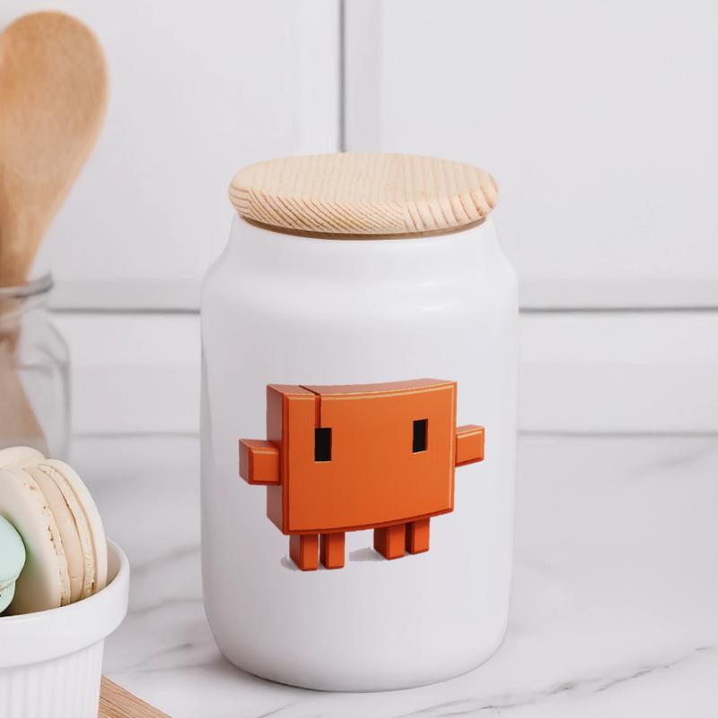 Claude Code Pixel 3D Maskottchen süßer Dev-Aufkleber Panorama Keksdose mit Holzdeckel