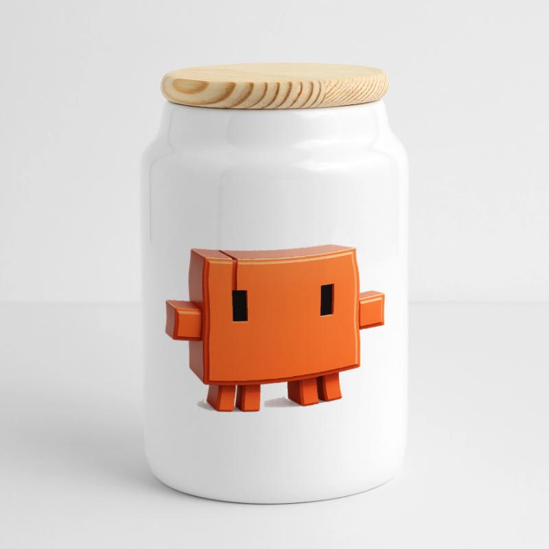 Claude Code Pixel 3D Maskottchen süßer Dev-Aufkleber Panorama Keksdose mit Holzdeckel