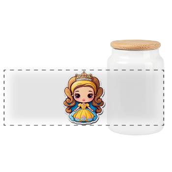 Golden Princess Cartoon Jewelry - Panoramic Cookie Jar with Wooden Lid - white - Front