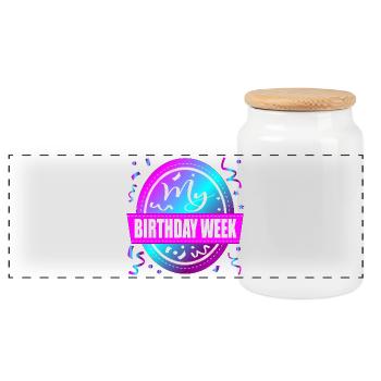 My Birthday Week Celebration - Panoramic Cookie Jar with Wooden Lid - white - Front
