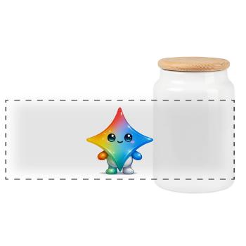 Cute Gemini Star Mascot Sticker - Panoramic Cookie Jar with Wooden Lid - white - Front