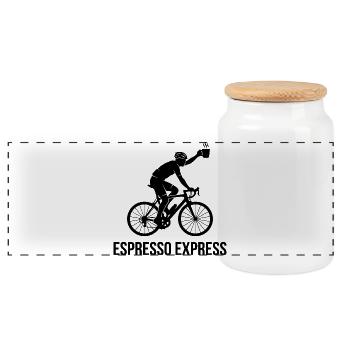 Cyclist Silhouette Road Bike Espresso Coffee - Panoramic Cookie Jar with Wooden Lid - white - Front