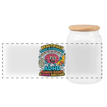 ADHD Always Doing Hundred Directions Neurodivergen - Panoramic Cookie Jar with Wooden Lid - white - Front