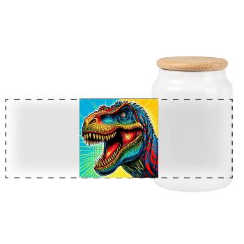 dinosaur - Panoramic Cookie Jar with Wooden Lid - white - Front