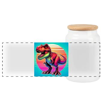 dinosaur - Panoramic Cookie Jar with Wooden Lid - white - Front