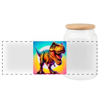 dinosaur - Panoramic Cookie Jar with Wooden Lid - white - Front