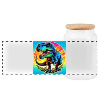 Dinosaurier - Panorama Keksdose mit Holzdeckel - Weiß - Vorne