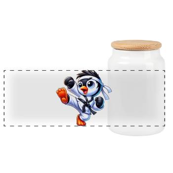 Süßer Pinguin Karate Kick Martial Arts - Panorama Keksdose mit Holzdeckel - Weiß - Vorne