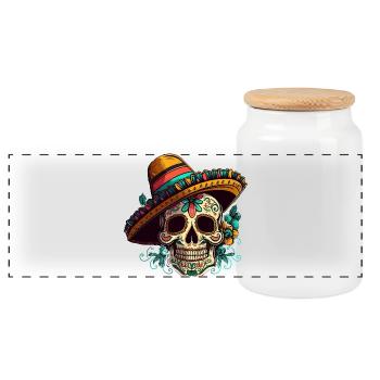 Zuckerschädelblume Dia de Los Muertos - Panorama Keksdose mit Holzdeckel - Weiß - Vorne